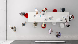 Overhead view of people in the office