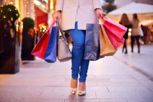 Woman with shopping bags at Christmas
