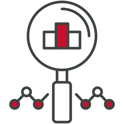 Icon of magnifying glass analysing data
